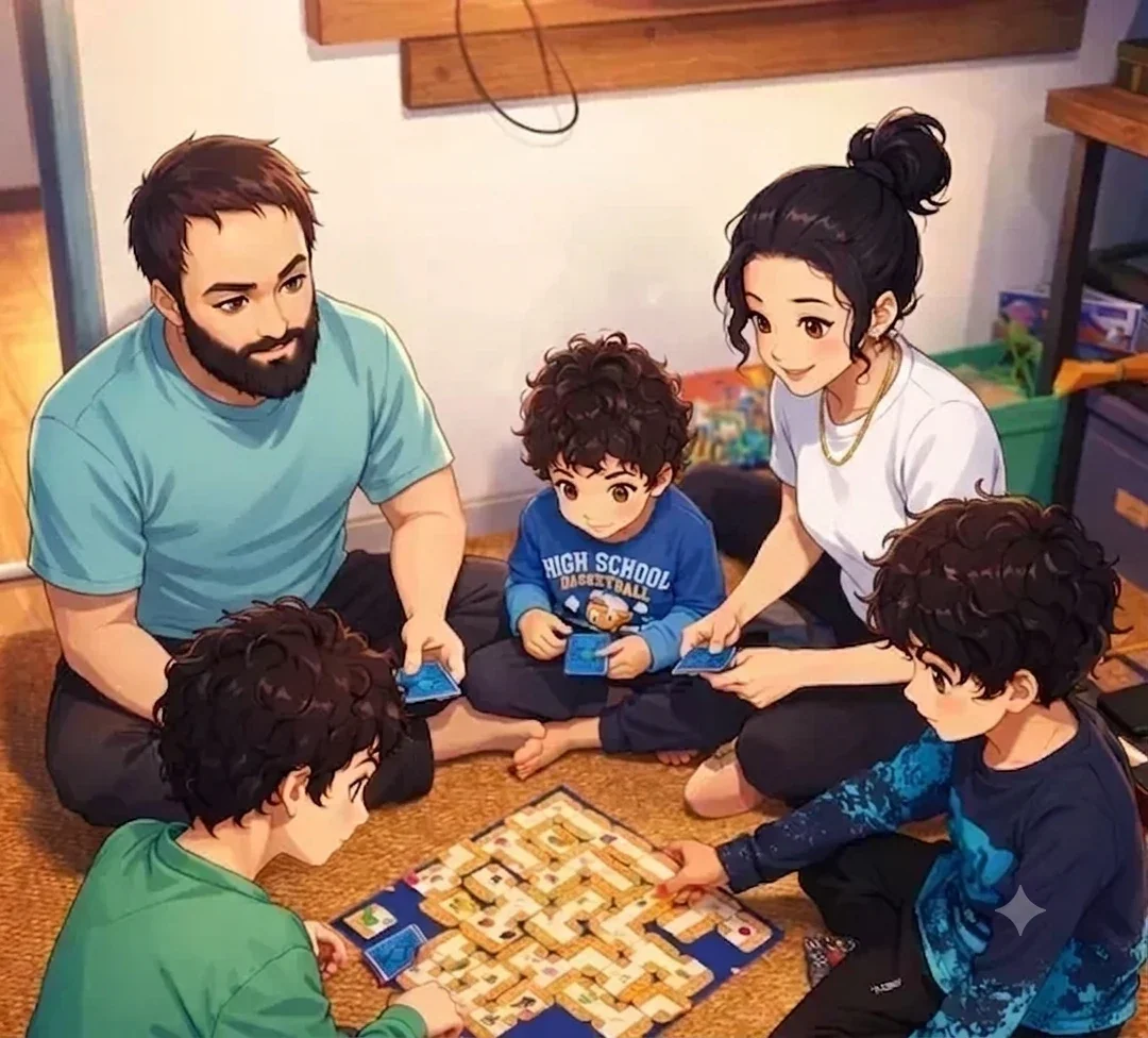 ילדים והורה יוצרים יחד פעילויות פסח בצבעים פסטליים רכים