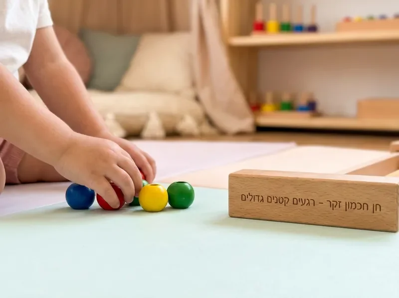 ילד סופר חרוזים צבעוניים במשחק ספירה